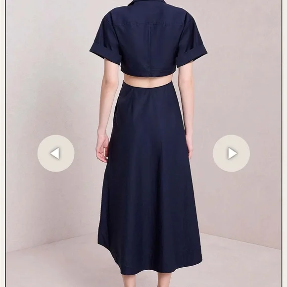 ALC Blue Midi Sundress with Notched Collar and Cuffed Sleeves